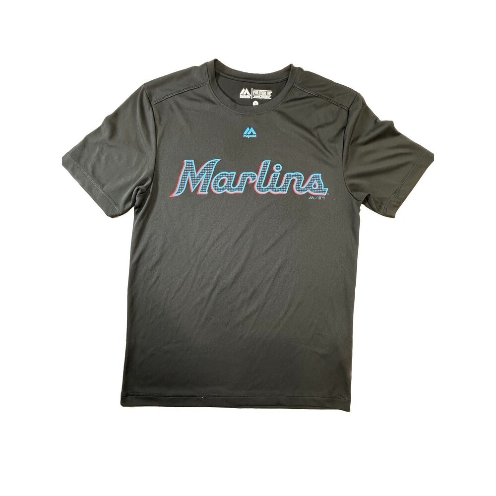Majestic Miami Marlins Evolution Tee Cool Base Gym Workout Shirt Men’s Small